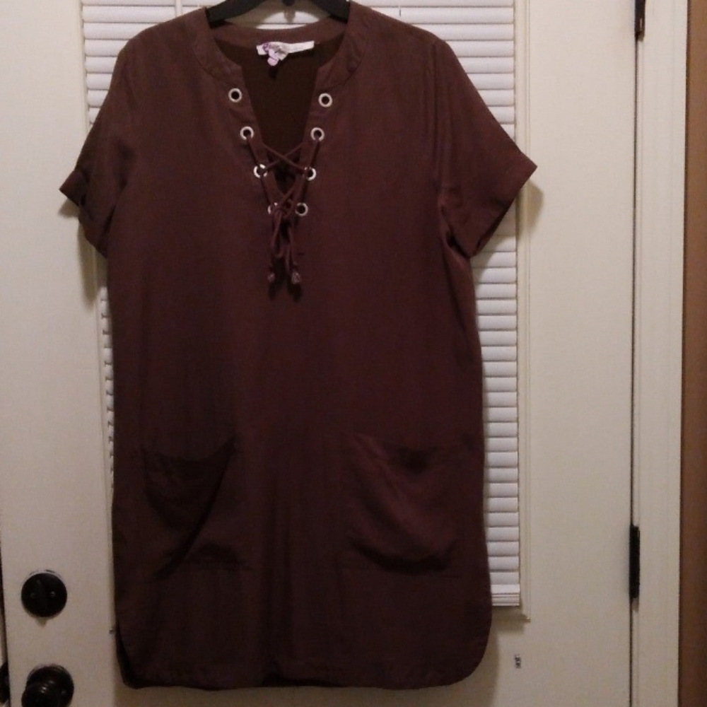 lovers and friends linen blend knee length Relaxed Fit dress Lace-Up#Pockets